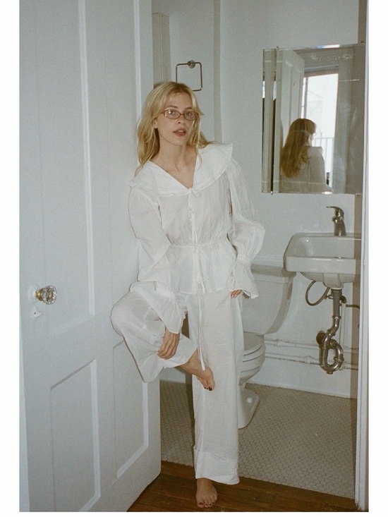 Sonderhaus Tops - Sønderhaus White Ruffled Cotton Blouse Set